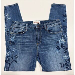 Free People Driftwood Jackie Floral Embroidered Skinny Jeans 29 Blue Stretch